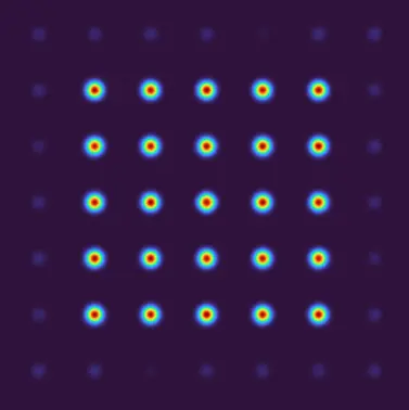 Simulated 5×5 grid of laser spots