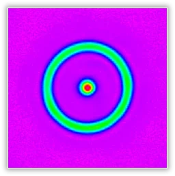 Gemessenes Ring-Core-Profil auf einem Single-Mode-System: ein heller zentraler Kern in einem sauberen umgebenden Ring.