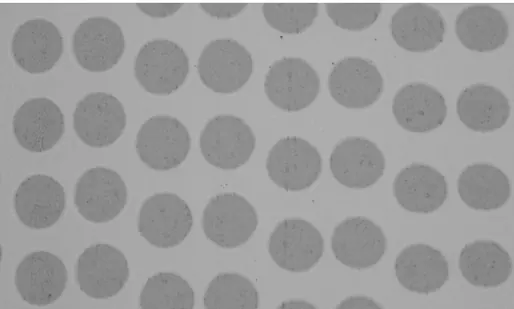 Gleichmäßiges Punktraster, abgetragen auf einem Halbleiterwafer