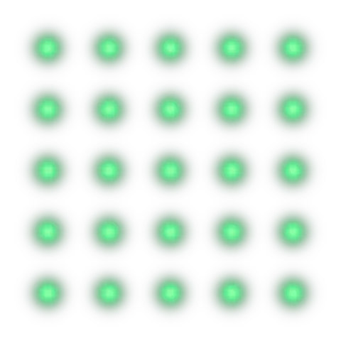A 3D surface plot of a multispot pattern: an even array of identical intensity peaks of equal height