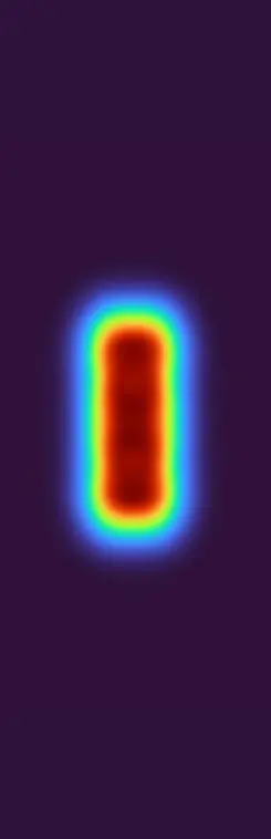 Simulated rectangular flat-top intensity profile — a uniform red plateau in a rounded rectangle